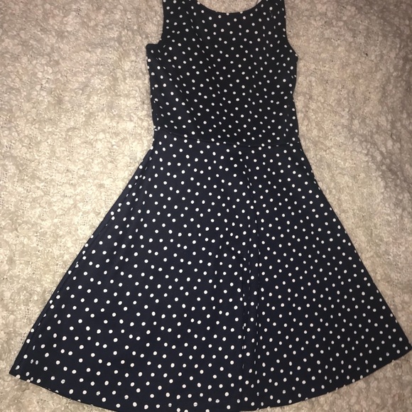 blue white spotted dress